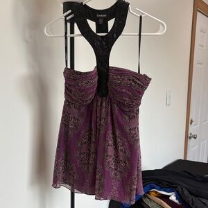 Bebe Plum and Black Lace Dress